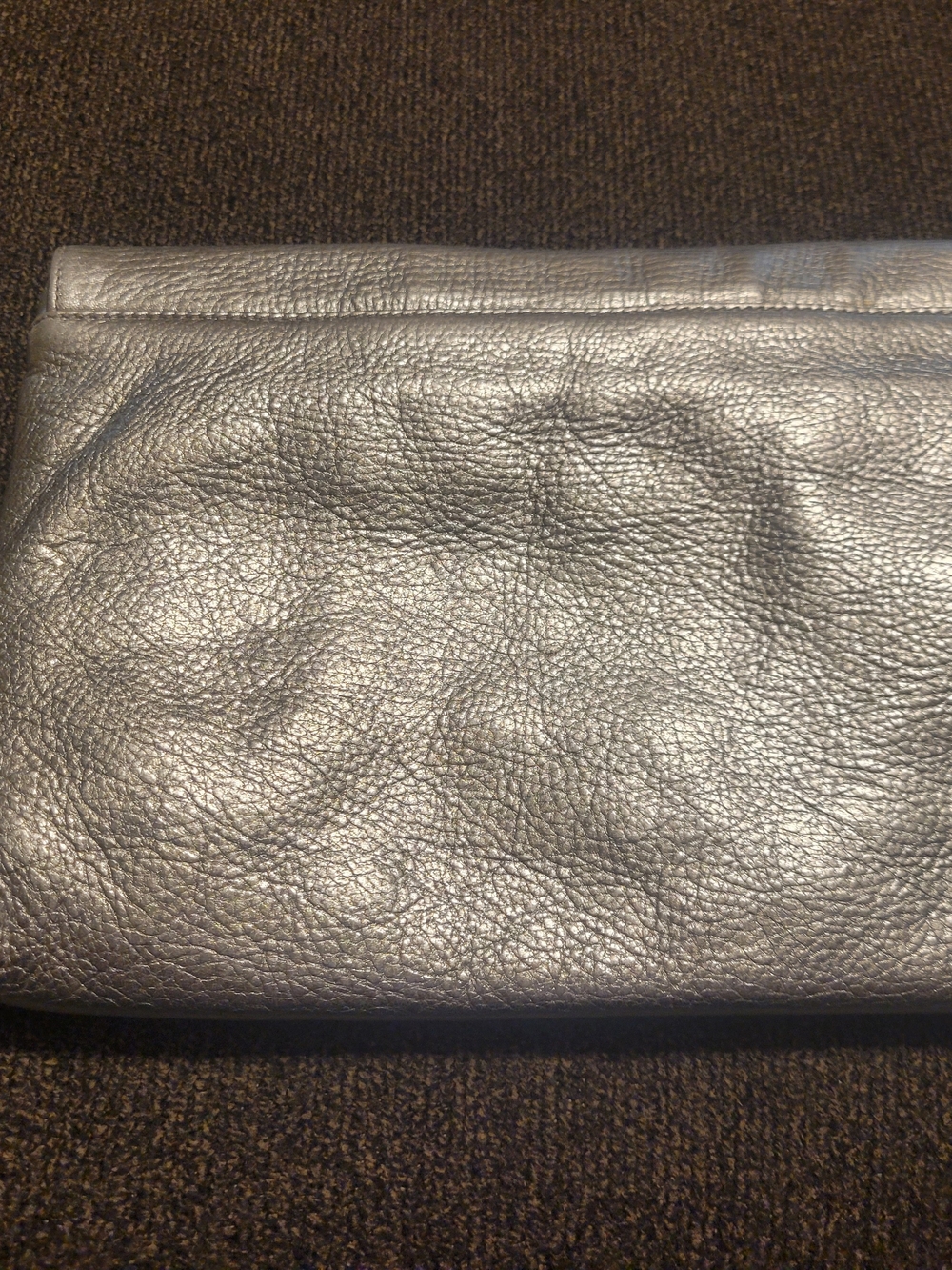 BCBGMaxAzria Metallic Silver Leather Clutch with Gold Ring Detail - Picture 5 of 5